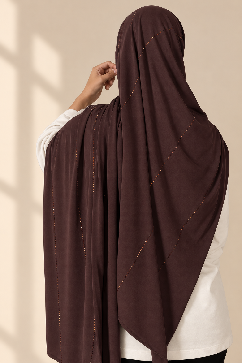 Hijab Jersey Premium à strass - Prune Chocolat