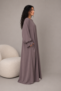 Abaya soie de Médine coupe droite avec poche - Taupe Violacé