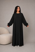 Abaya soie de Médine coupe droite avec poche - Noir
