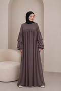 Robe Abaya à manches volantées avec poche - taupe violacé