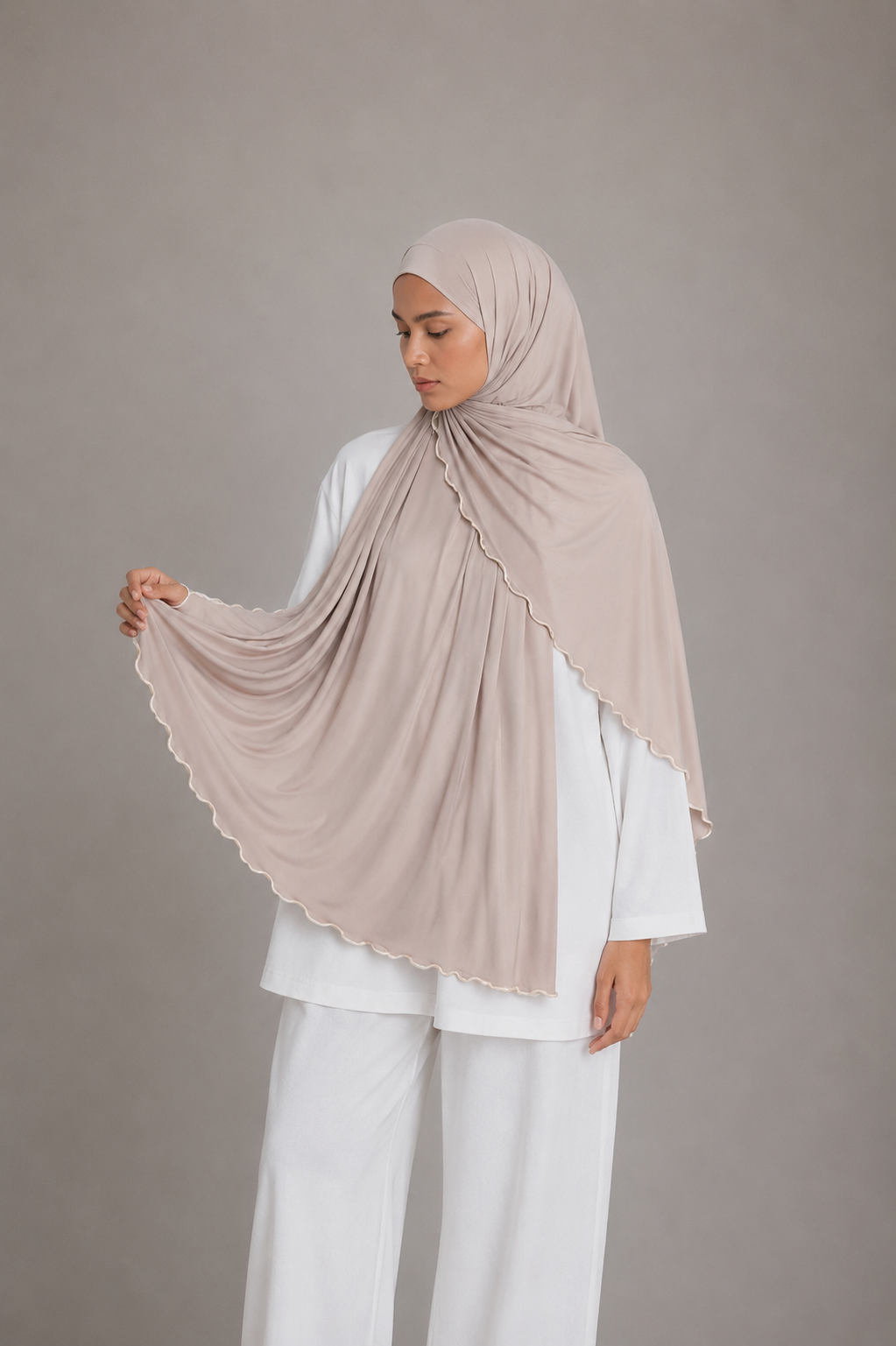 Hijab Jersey Premium Frisé – Taupe Clair
