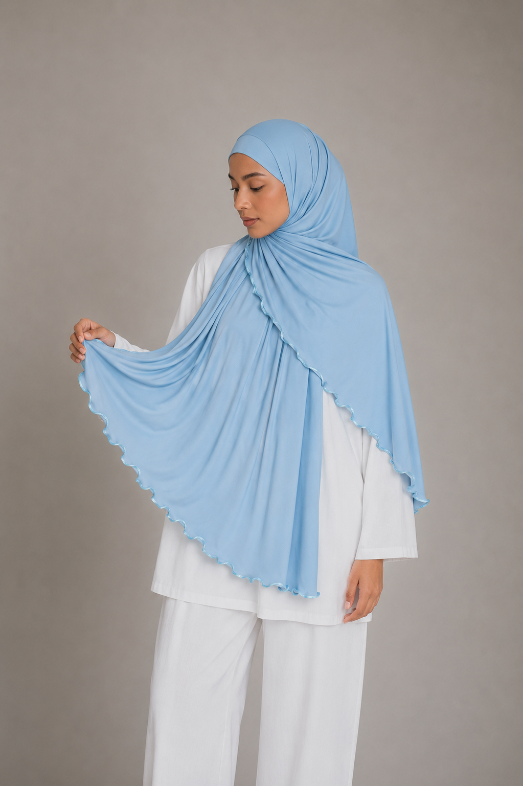 Hijab Jersey Premium Frisé – Bleu Ciel