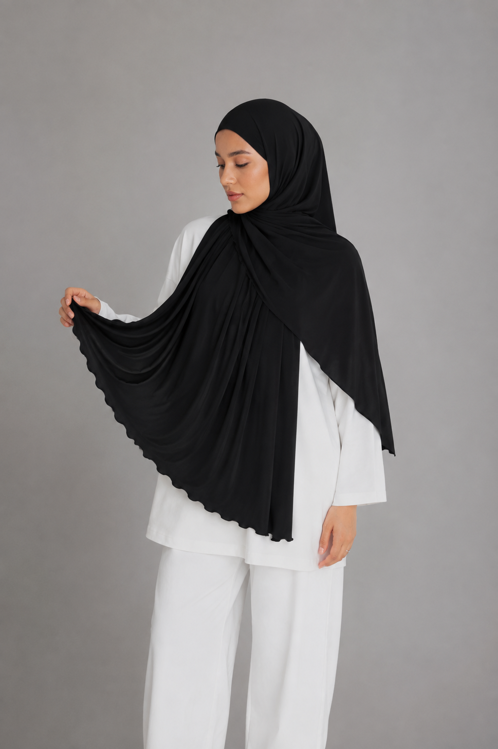 Hijab Jersey Premium Frisé – Noir