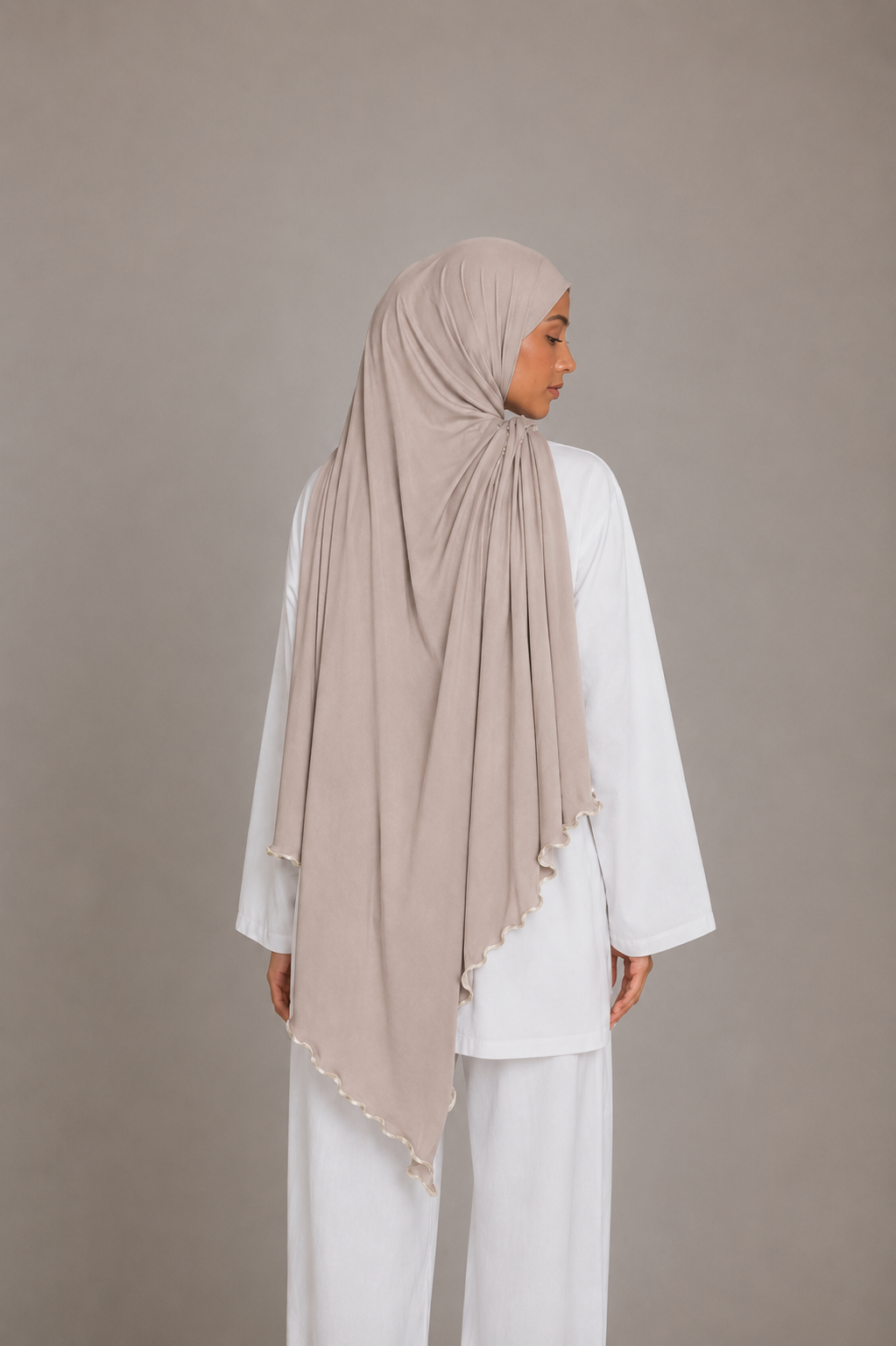 Hijab Jersey Premium Frisé – Taupe Clair