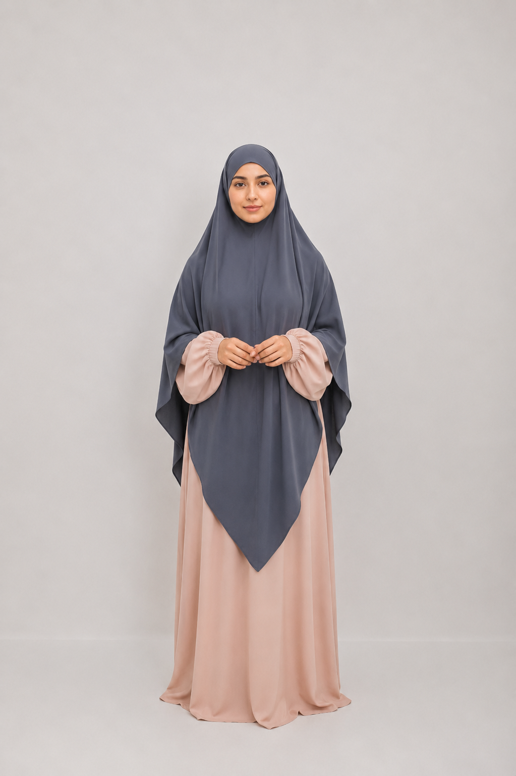 Khimar Soie de Médine XXL Extra Long – Gris ardoise