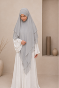 Khimar Mousseline Extra Long  3 Voiles - Gris Perle