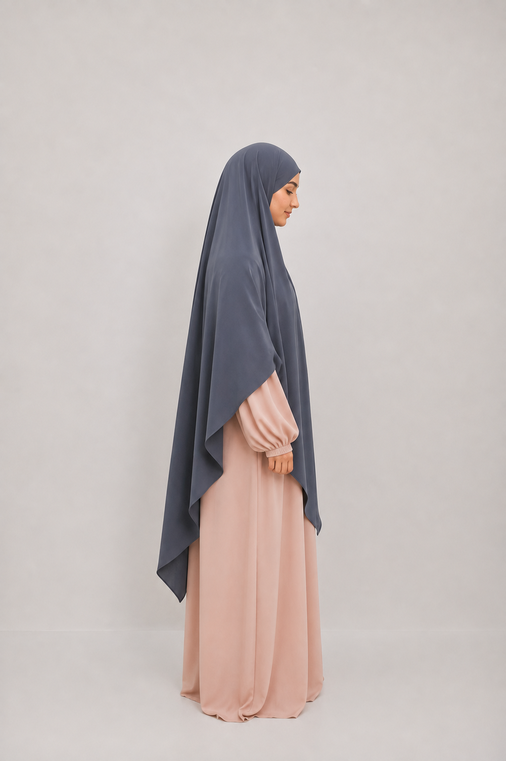 Khimar Soie de Médine XXL Extra Long – Gris ardoise