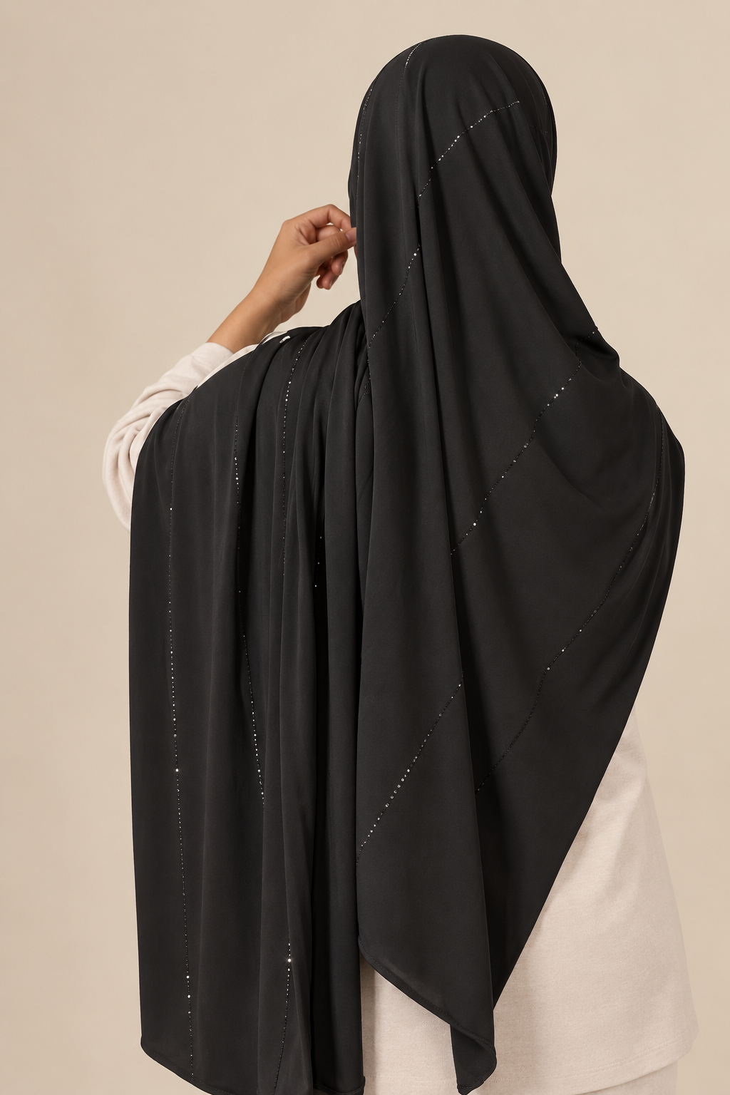 Hijab Jersey Premium à strass - Noir