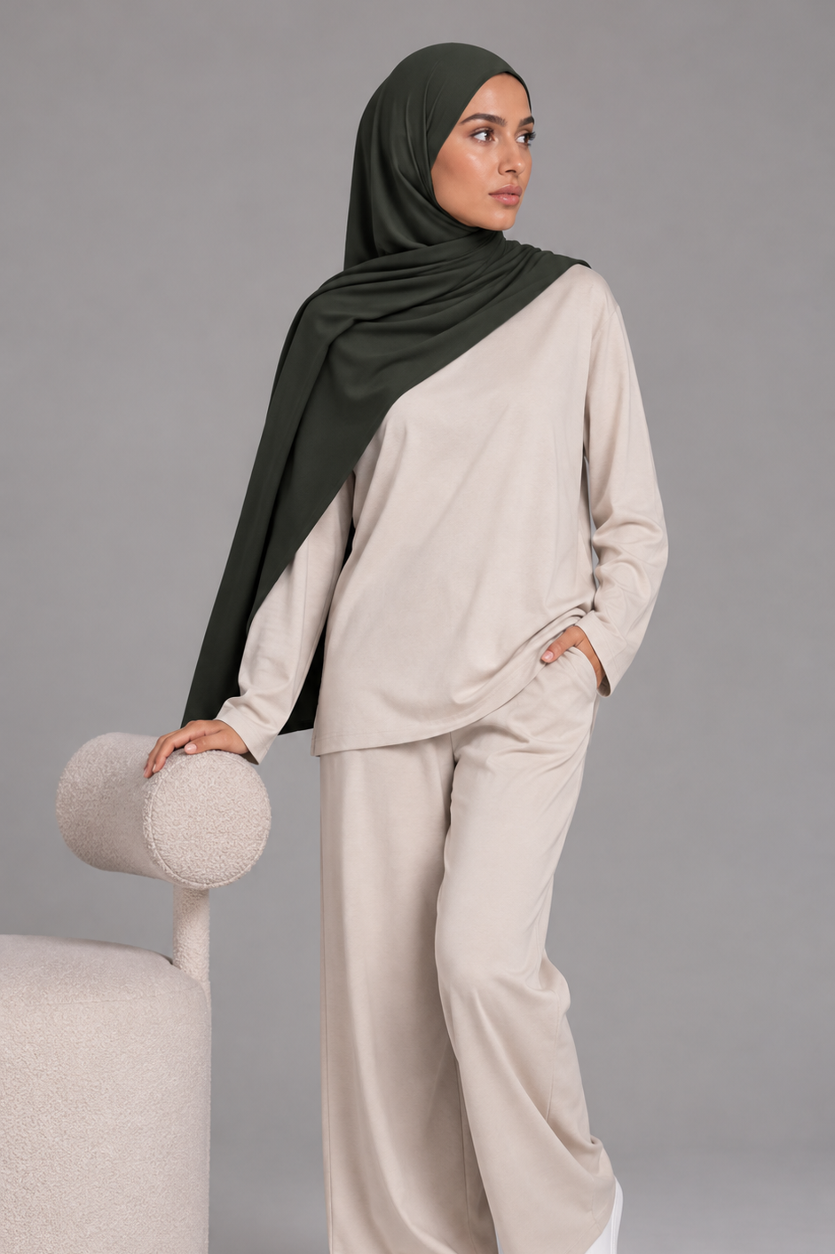 Hijab Jersey Premium - Kaki Foncé