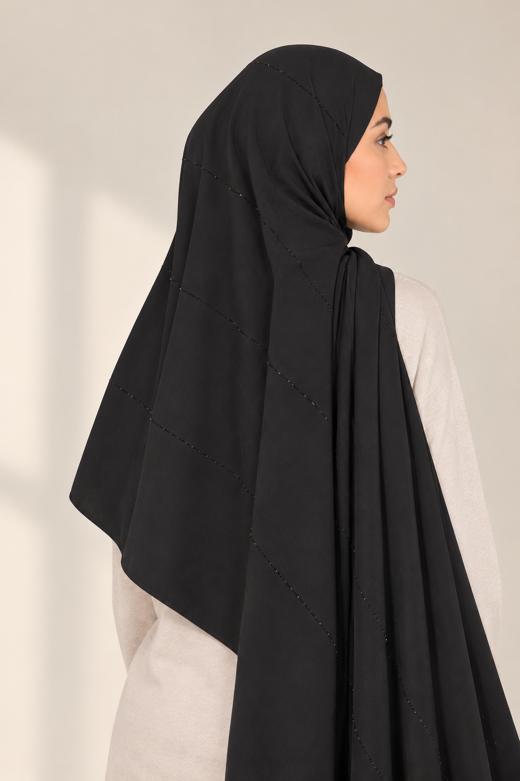 Hijab Jersey Premium à strass - Noir