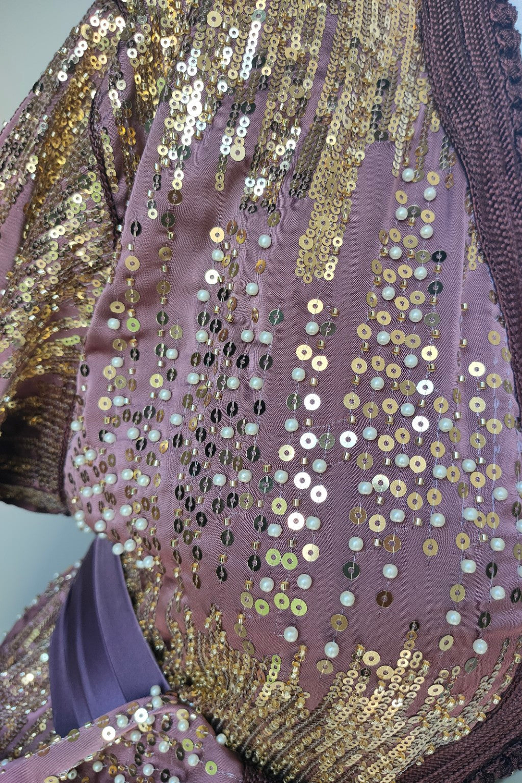 Takchita Prestige - Rose Mauve, Sequins Dorés & Perles