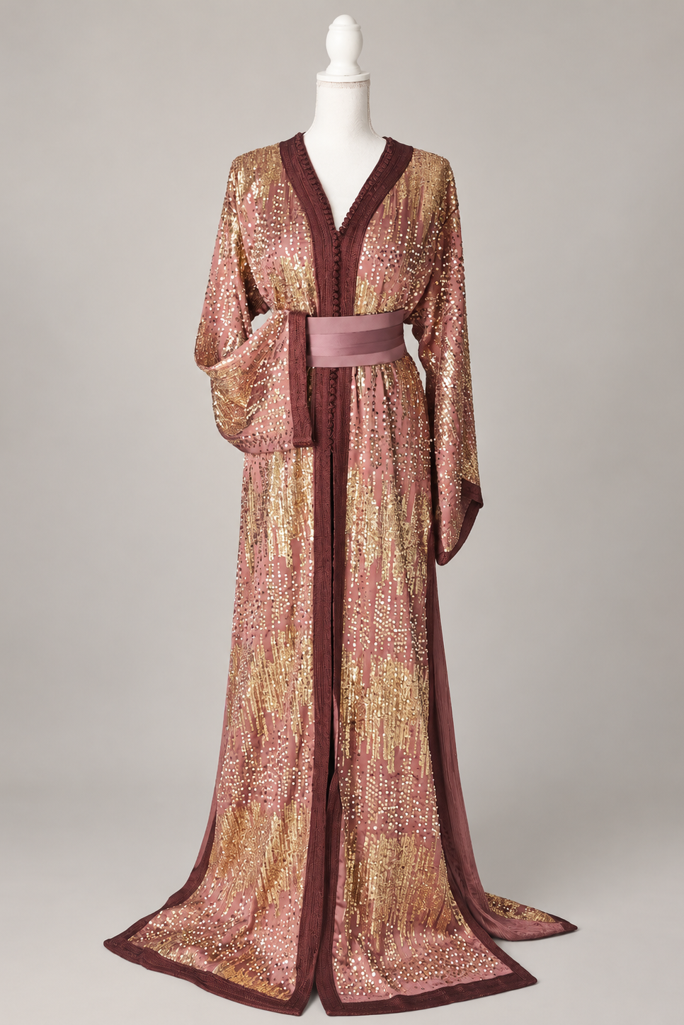 Takchita Prestige - Rose Mauve, Sequins Dorés & Perles