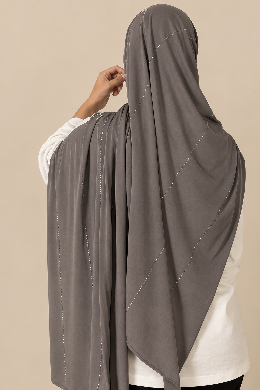 Hijab Jersey Premium à strass - Taupe Grisé