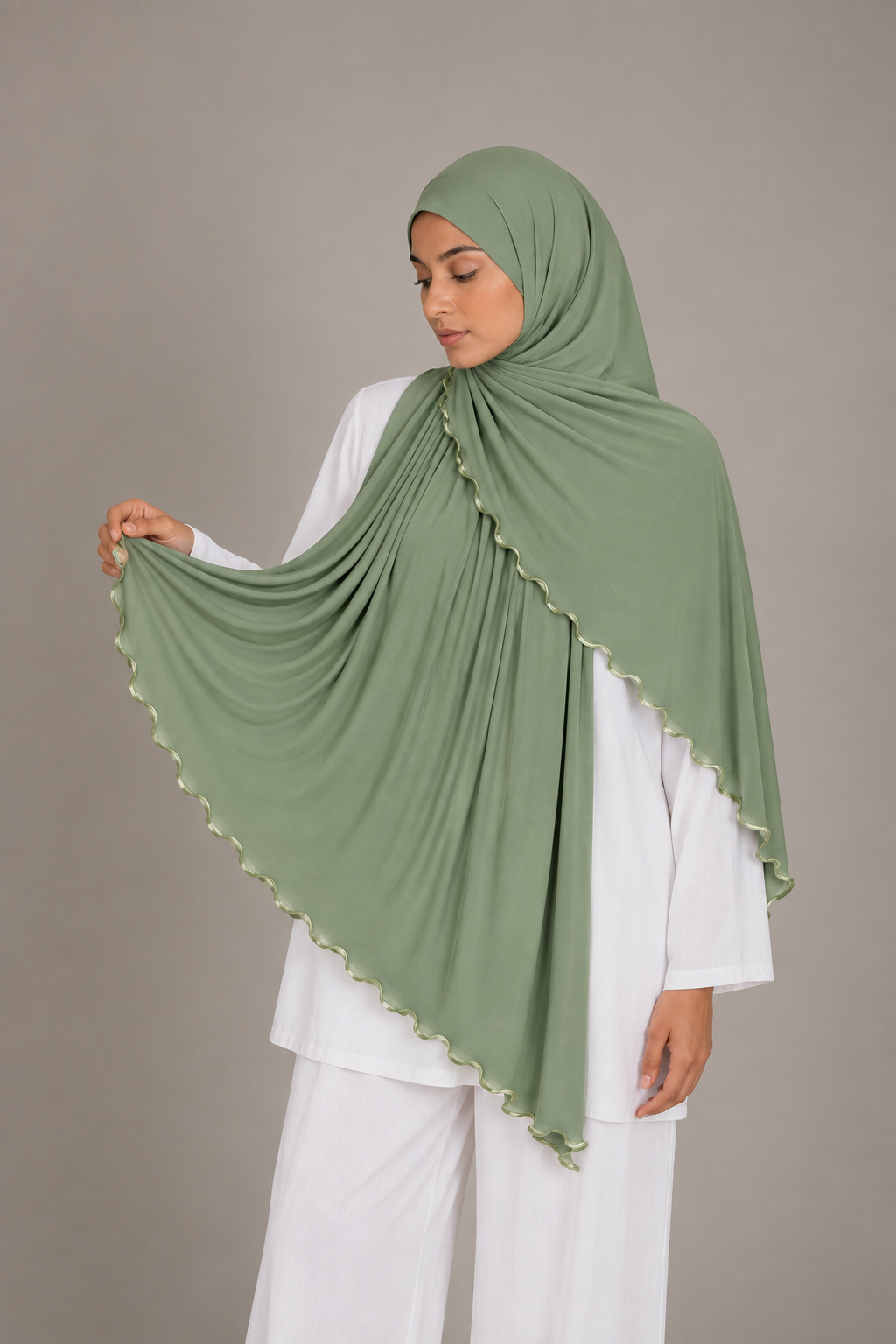 Hijab Jersey Premium Frisé – Vert Eucalyptus