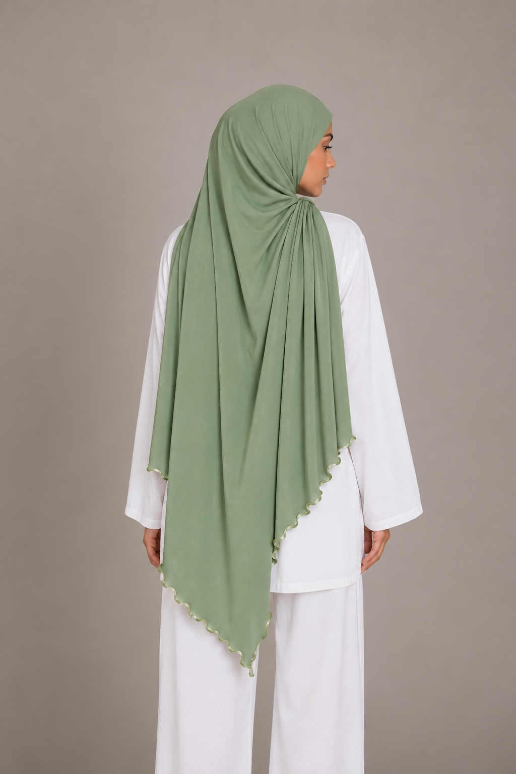 Hijab Jersey Premium Frisé – Vert Eucalyptus